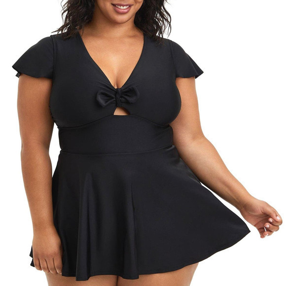 torrid Other - New Torrid‎ 6 (6X 30) Black Wireless Flutter Sleeve Skater Swim Dress w/Briefs